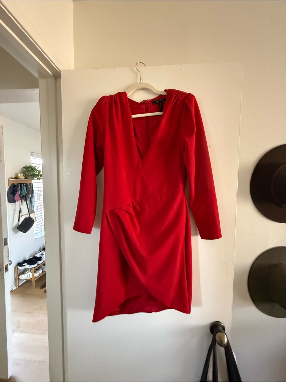 BCBGMaxAzria Red V-Neck Long Sleeve Wrap Dress